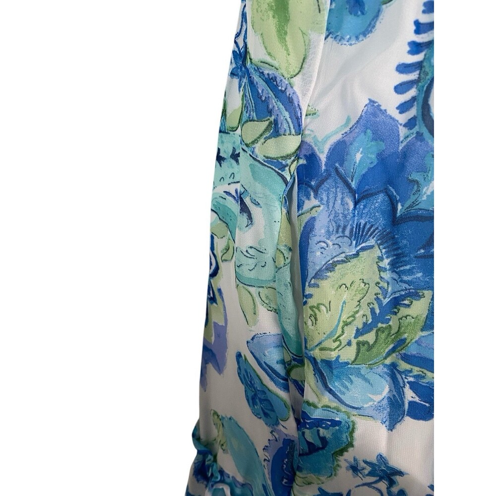 Nicole Miller NY Dress Floral Blue Green Midi - Picture 2 of 8